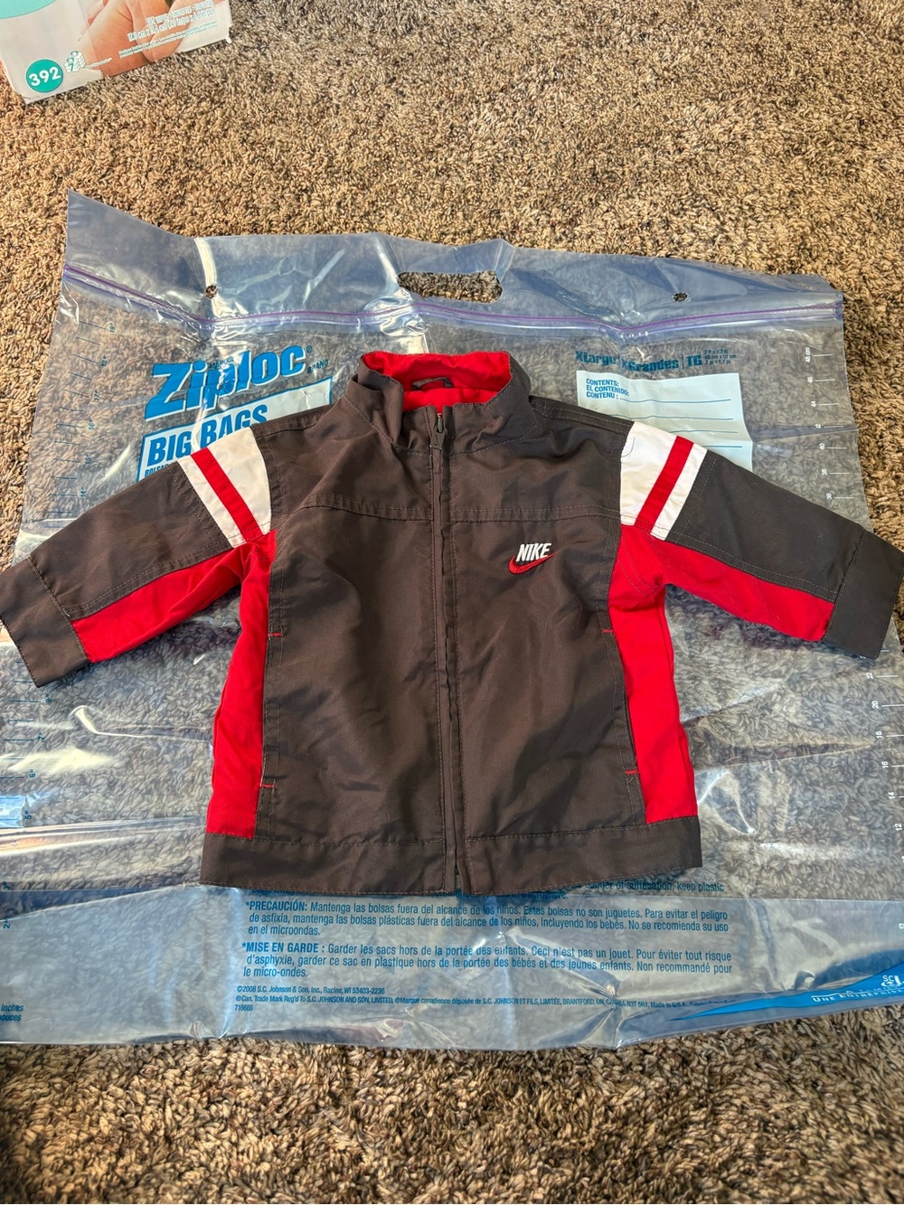 Nike Kids Black and Red Puffer Jacket with White Accents